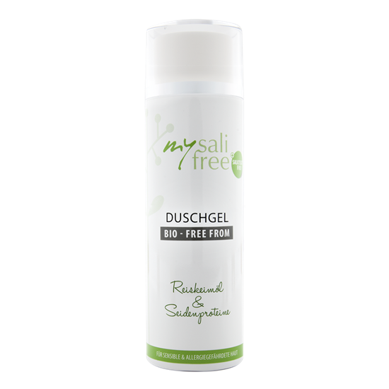 Picture of mysalifree BIO DUSCHGEL, mildly cleansing natural cosmetics shower gel for sensitive skin, with rice germ oil, 200ml, 100% certified organic cosmetics, worldwide unique, BIO + FREE FROM