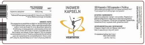 Bild von Vitamimix - Ingwer Kapseln - 120 Kapseln