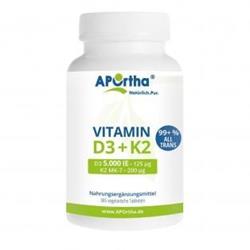 Bild von Aportha Vitamin D3 5.000 I.E + 200 µg Natto Vitamin K2 MK-7 - 365 Tabletten