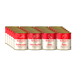 Picture of Barkhofen pet food - natural food for dogs - chicken + tuna, duck, turkey, beef + crab - 24x 800 g