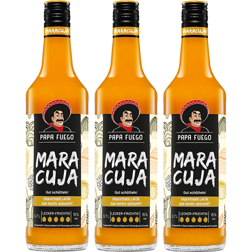 Picture of Papa Fuego - Maracuja - Fruchtiger Maracuja-Likör - mit 15% Alkohol - 3x 0,7 l