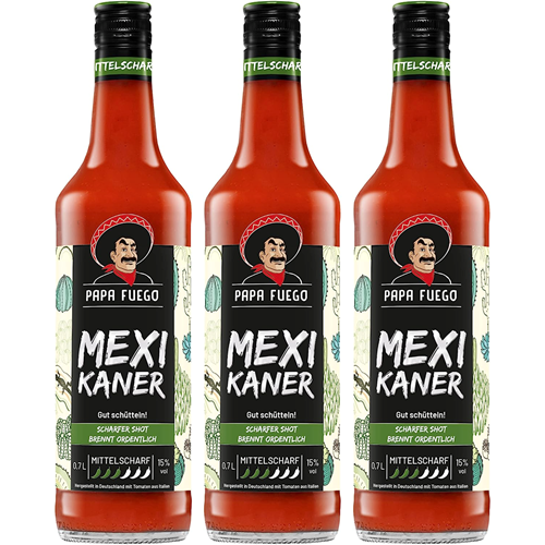Bild von Papa Fuego - Mexikaner - Mittelscharfer Tomatenschnaps - mit 15% Alkohol - 3x 0,7 l
