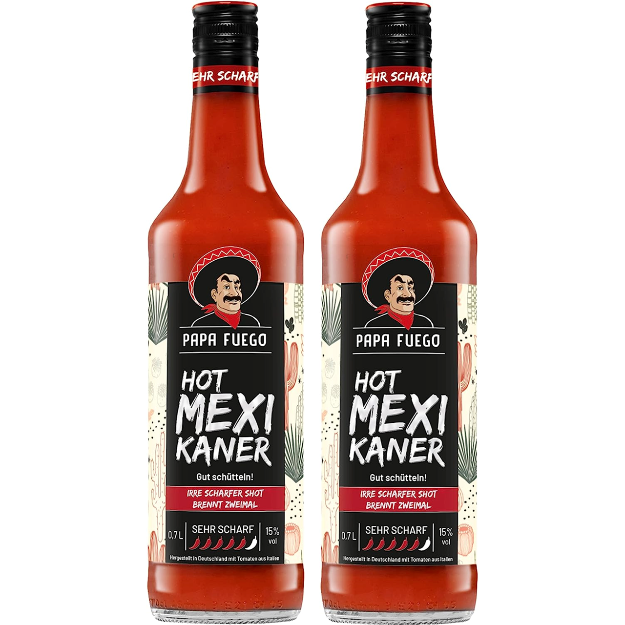 Papa Fuego - Mexikaner - Sehr scharfer Tomatenschnaps - mit 15% Alkohol ...