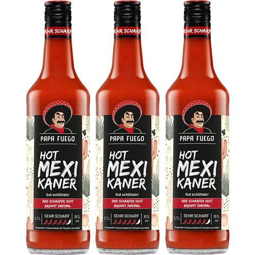 Bild von Papa Fuego - Mexikaner - Sehr scharfer Tomatenschnaps - mit 15% Alkohol - 3x 0,7 l