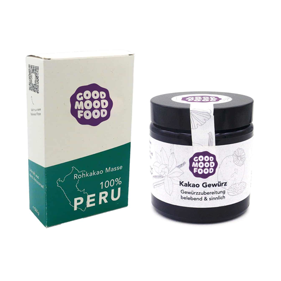 Bild von GoodMoodFood - Rohkakaomasse Peru 100% - 500g +  Bio Kakao Gewürzzubereitung - 45g