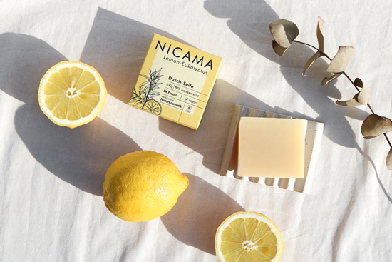 Bild von NICAMA - Dusch-Seife Lemon-Eukalyptus für Körper, Gesicht & Hände - 100g