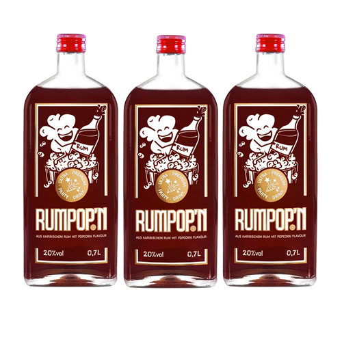 Bild von RUMPOP`N - Rum-Likör mit Popcorn-Geschmack - 20% Vol. - 3x 0,7l