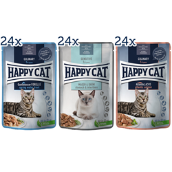 Bild von Happy Cat - Culinary Meat in Sauce Atlantik Lachs + Quellwasser Forelle + Magen & Darm - je 24 x 85g