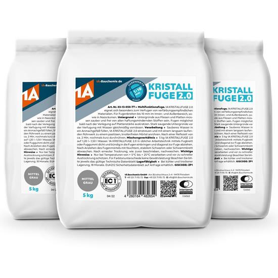 Bild von 1A Bauchemie - Kristallfuge 2.0 mittelgrau - 3x 5 kg
