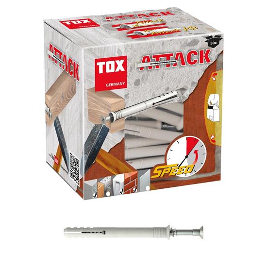 Bild von TOX Nageldübel Attack mit Dübel 8 x 100 mm und Nagelschraube 5 x 105 mm - für Befestigungen von Holzbauteilen in Voll- und Lochstein - 50 Stück