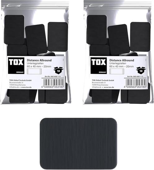 Bild von TOX Distance Allround Unterlegplatten, Ausgleichsplatten aus Kunststoff, belastbar bis 5 Tonnen, Polypropylen, 60 x 40 x 20 mm im Beutel, 2x 10 Stk., 065600113