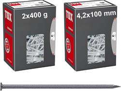 Bild von TOX Drahtstifte Nails 4,2x100 mm mit Senkkopf für einfache Holzverbindungen und ebene Flächen, universelle Einsatzmöglichkeit im Innen- und Außenbereich, blanker Stahl, 2x 400 g im Karton, 063100112