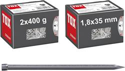 Bild von TOX Drahtstifte Nails 1,8x35 mm mit Stauchkopf für beinahe unsichtbare Befestigungen in Holz, universelle Einsatzmöglichkeit im Innen- und Außenbereich, blanker Stahl, 2x 400 g im Karton, 063100203