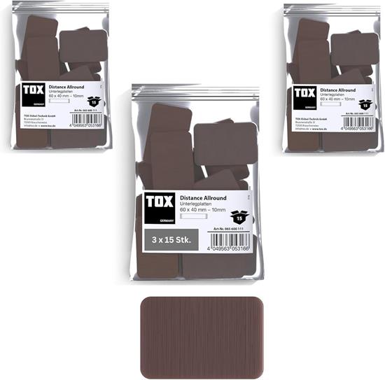 Bild von TOX Distance Allround Unterlegplatten Set, Ausgleichsplatten aus Kunststoff, belastbar bis 5 Tonnen, Gr 60 x 40 x 10 mm, 3 Beutel x 15 Stk