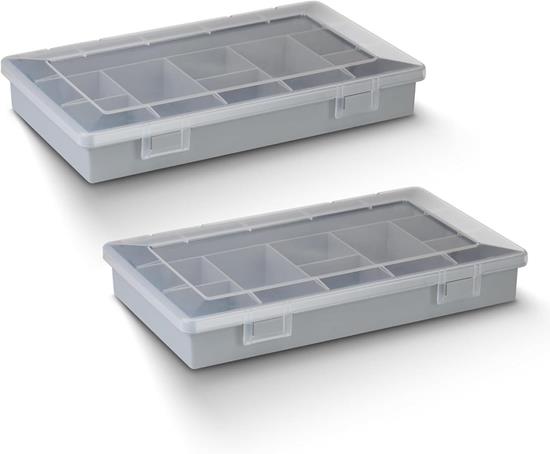 Bild von TOX Sortimentskoffer Set aus robustem Kunststoff, 9 Fächer, feste Einteilung, Sortierbox für übersichtliche Aufbewahrung von Kleinteilen durch transparenten Deckel, stapelbar, 2 Stück