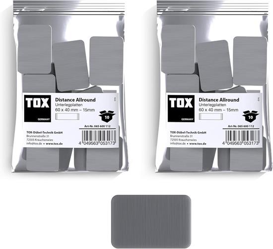 Bild von TOX Distance Allround Unterlegplatten Set, Ausgleichsplatten aus Kunststoff, belastbar bis 5 Tonnen, Polypropylen, 60 x 40 x 15 mm, 2 Beutel
