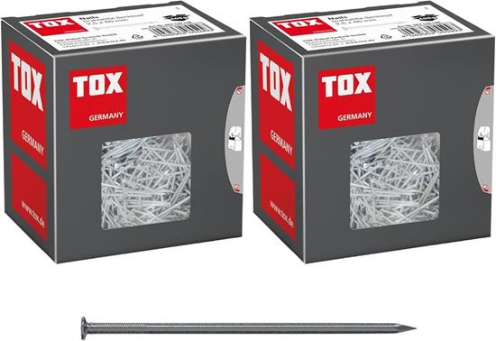 Bild von TOX Drahtstifte Nails Set, 2,5x60 mm mit Senkkopf für einfache Holzverbindungen und ebene Flächen, universelle Einsatzmöglichkeit im Innen- und Außenbereich, blanker Stahl, 2x 400 g im Karton