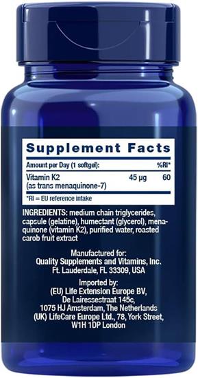 Bild von Life Extension - Low-Dose Vitamin K2 (MK-7) 45 mcg - 90 Softgels