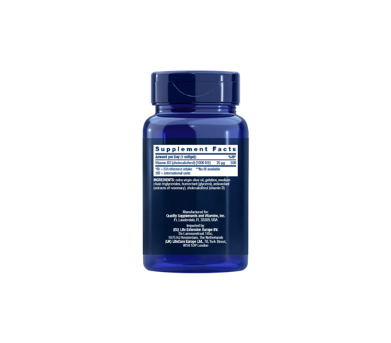 Bild von Life Extension - Vitamin D3 25 mcg (1000 IU) -  2x 250 Softgels