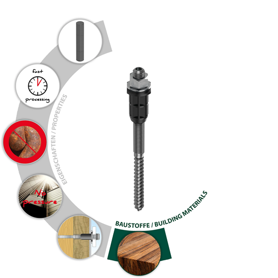Bild von TOX 073671061 Thermo Proof Wood Schwerlast-Abstandsmontagesystem, Silber, M12 x 170 mm