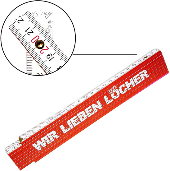 Bild von TOX 09969001 Meterstab 2 mtr. rot/weiß, mit Aufdruck: wir lieben Löcher, Gliedermaßstab für Heim & Handwerker, 1 Stück Zollstock
