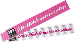 Picture of TOX 09969002 Meterstab 2 mtr. pink/weiß, mit Aufdruck Mädels machen´s selber, Gliedermaßstab für echte Powerfrauen, 1 Stück Zollstock