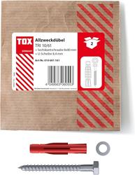 Picture of TOX 10x61 mm Allzweckdübel TRI Schraube, Dübel für zuverlässige Befestigungen in Fast Allen Baustoffen, 2 Stück in Einer wiederverschließbaren und umweltschonenden Papierverpackung, 010601161, Rot