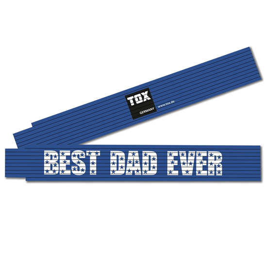 Bild von TOX 09969004/T Zollstock 2m in blau Aufdruck Best Dad Ever-Gliedermaßstab aus Buchenholz mit Winkelmessfunktion und farbigen Dezimalzahlen-Genauigkeitsklasse III-09969004/T-1 Stück Meterstab