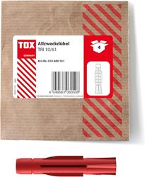 Picture of TOX 10x61 mm, Allzweckdübel TRI, Dübel für zuverlässige Befestigungen in Fast Allen Baustoffen, 4 Stück in Einer wiederverschließbaren und umweltschonenden Papierverpackung, 010600161, Rot