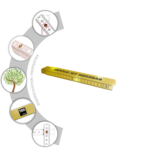 Bild von TOX Zollstock 2m in gelb - Meterstab mit Aufdruck Erfolg ist Messbar - Gliedermaßstab aus Buchenholz mit Winkelmessfunktion und farbigen Dezimalzahlen - Genauigkeitsklasse III - 9969005-1 Stück, Gold