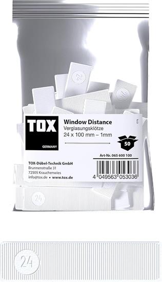 Bild von TOX Window Distance Verglasungsklötze, Distanzklötze aus Kunststoff, belastbar bis 3 Tonnen, Polypropylen, 24 x 100 x 1 mm, 1 Beutel, 50 Stk., 065600100