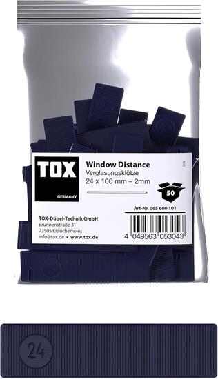 Bild von TOX Window Distance Verglasungsklötze, Distanzklötze aus Kunststoff, belastbar bis 3 Tonnen, Polypropylen, 24 x 100 x 2 mm, 1 Beutel, 50 Stk., 065600101
