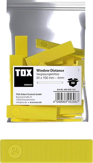 Bild von TOX Window Distance Verglasungsklötze, Distanzklötze aus Kunststoff, belastbar bis 3 Tonnen, Polypropylen, 24 x 100 x 4 mm, 1 Beutel, 50 Stk., 065600103