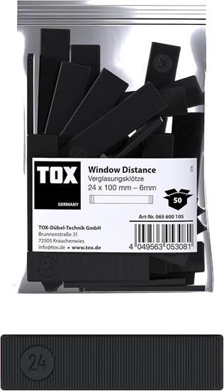 Bild von TOX Window Distance Verglasungsklötze, Distanzklötze aus Kunststoff, belastbar bis 3 Tonnen, Polypropylen, 24 x 100 x 6 mm, 1 Beutel, 50 Stk., 065600105