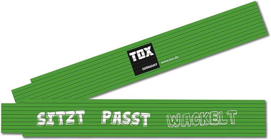 Bild von TOX Zollstock 2m in grün - Meterstab mit Aufdruck Sitzt Passt Wackelt - Gliedermaßstab aus Buchenholz mit Winkelmessfunktion und farbigen Dezimalzahlen - Genauigkeitsklasse III - 9969003-1 Stück