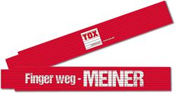 Bild von TOX Zollstock 2m in rot - Meterstab mit Aufdruck Finger Weg Meiner - Gliedermaßstab aus Buchenholz mit Winkelmessfunktion und farbigen Dezimalzahlen - Genauigkeitsklasse III - 9969006-1 Stück