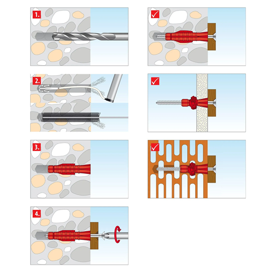 Bild von TOX 5x31 mm Allzweckdübel TRI Schraube, Dübel für zuverlässige Befestigungen in Fast Allen Baustoffen, 6 Stück in Einer wiederverschließbaren und umweltschonenden Papierverpackung, 010601021, Rot