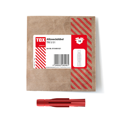 Picture of TOX 5x31 mm, Allzweckdübel TRI, Dübel für zuverlässige Befestigungen in Fast Allen Baustoffen, 10 Stück in Einer wiederverschließbaren und umweltschonenden Papierverpackung, 010600021, Rot