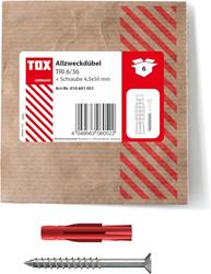 Picture of TOX 6x36 mm Allzweckdübel TRI Schraube, Dübel für zuverlässige Befestigungen in Fast Allen Baustoffen, 6 Stück in Einer wiederverschließbaren und umweltschonenden Papierverpackung, 010601051, Rot