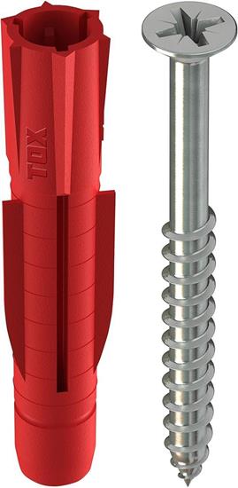 Bild von TOX 8x51 mm Allzweckdübel TRI Schraube, Dübel für zuverlässige Befestigungen in Fast Allen Baustoffen, 2 Stück in Einer wiederverschließbaren und umweltschonenden Papierverpackung, 010601111, Rot