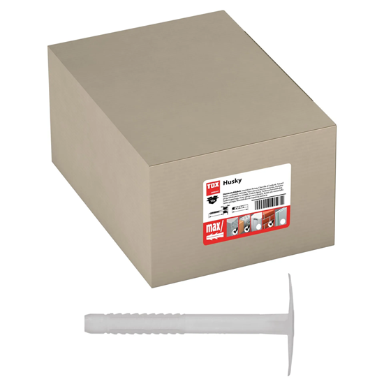 Bild von TOX 8 x 80 mm, witterungsbeständiger Dübel für Dämmstoffplatten, einfache Schlagmontage ohne Wärmebrücken Karton, Dämmstoffdübel Husky, Schlagdübel mit Kunststoffnagel, 50 Stück, 02210243, Weiß