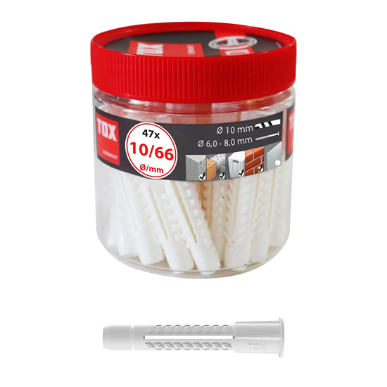 Bild von TOX Allzweckdübel mit Kragen Deco 10 x 66 mm in Runddose, Dübel für fast alle Baustoffe, 47 Stück, 016260081