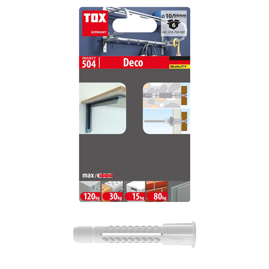 Bild von TOX Allzweckdübel mit Kragen Deco 10/66, für Befestigungen in nahezu allen Baustoffen, 6 Stück im Blister, 016700081