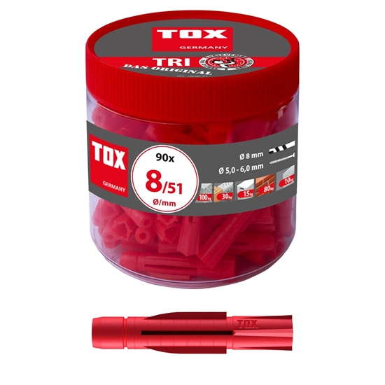 Bild von TOX Allzweckdübel Tri 8 x 51 mm in Runddose, Dübel für fast alle Baustoffe, 90 Stück, 010260051