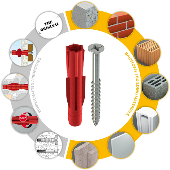 Bild von TOX Allzweckdübel TRI 8 x 51 mm + Schraube, zuverlässige Befestigung in fast allen Baustoffen, Vor- und Durchsteckmontage, Dübel verknotet oder spreizt automatisch, 6 Stück im Blister, 010701111