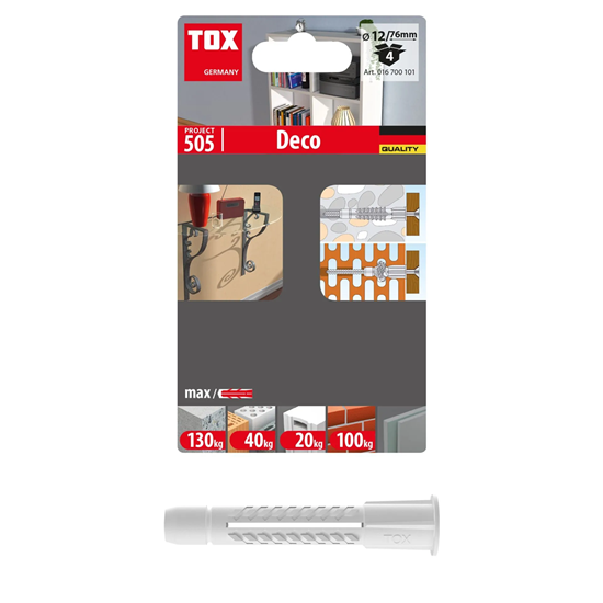Bild von TOX Allzweckdübel mit Kragen Deco 12/76, für Befestigungen in nahezu allen Baustoffen, 4 Stück im Blister, 016700101