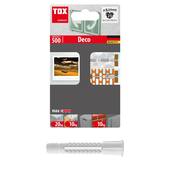 Bild von TOX Allzweckdübel mit Kragen Deco 5/25, für Befestigungen in nahezu allen Baustoffen, 25 Stück im Blister, 016700011