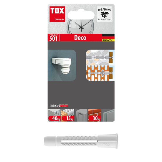 Bild von TOX Allzweckdübel mit Kragen Deco 6/28, für Befestigungen in nahezu allen Baustoffen, 20 Stück im Blister, 016700021