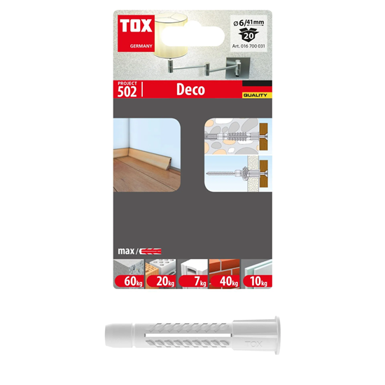 Bild von TOX Allzweckdübel mit Kragen Deco 6/41, für Befestigungen in nahezu allen Baustoffen, 20 Stück im Blister, 016700031
