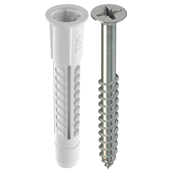 Bild von TOX Allzweckdübel mit Kragen Deco 8/49 + S, Dübel inkl. Schraube, für Befestigungen in nahezu allen Baustoffen, 6 Stück im Blister, 016701051
